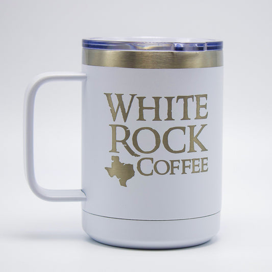 Insulated 15oz Travel Coffee Mug (White) - White Rock Coffee