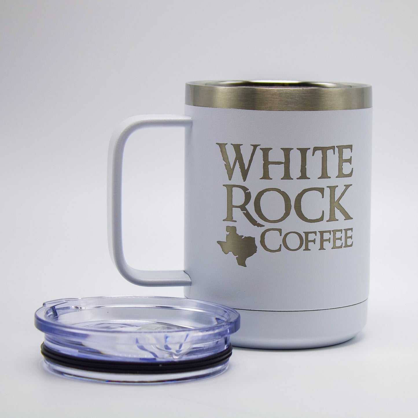 Insulated 15oz Travel Coffee Mug (White) - White Rock Coffee